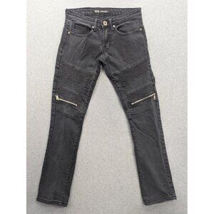 ROK Hand Crafted Jeans Mens 28x32 Black Moto Biker Zipper Knee Panel Stretch